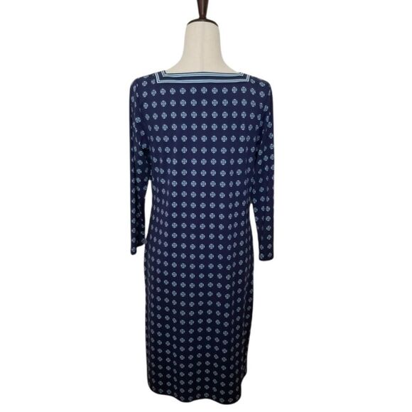 Talbots Navy Blue & Mint Green Patterned Square Neck Stretch Shift Dress Size M - Picture 3 of 6